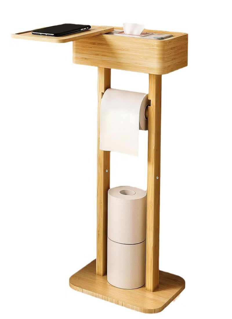 XiuWoo - Multifunctional Rotatable Multi-Layer Toilet Paper Holder, Floor-Standing Solid Wood Roll Holder 14.6*24.2*64.7CM - Image 1