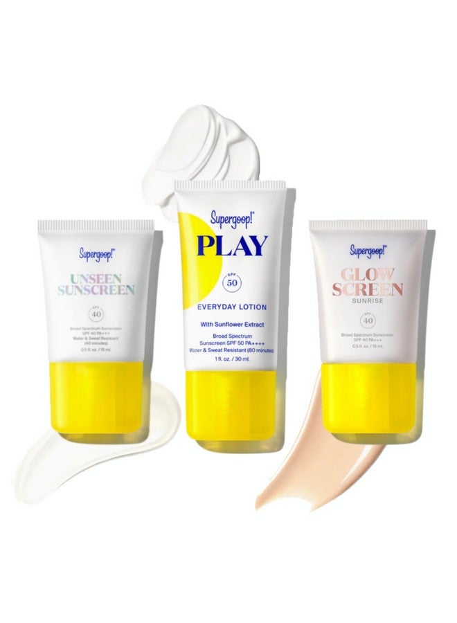 Supergoop! SPF Bestsellers Starter Set - Includes PLAY Everyday Lotion SPF 50 (1 fl oz), Unseen Sunscreen SPF 40 (0.5 fl oz) & Glowscreen SPF 40 (0.5 fl oz) - Image 1