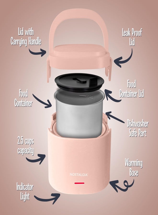 Nostalgia Portable Heated Lunch Box - 2.5-Cup Stainless Steel Food Warmer - Detachable Cord, Leak-Proof Lid, Carry Handle - Portable for Work & Travel - Cherry Blossom - Image 3