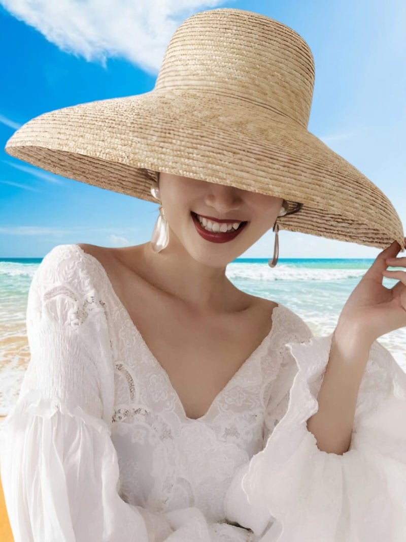 Tezzgelsin Women's Vintage Audrey Hepburn Model Handmade Organic Straw Hat  - Image 1