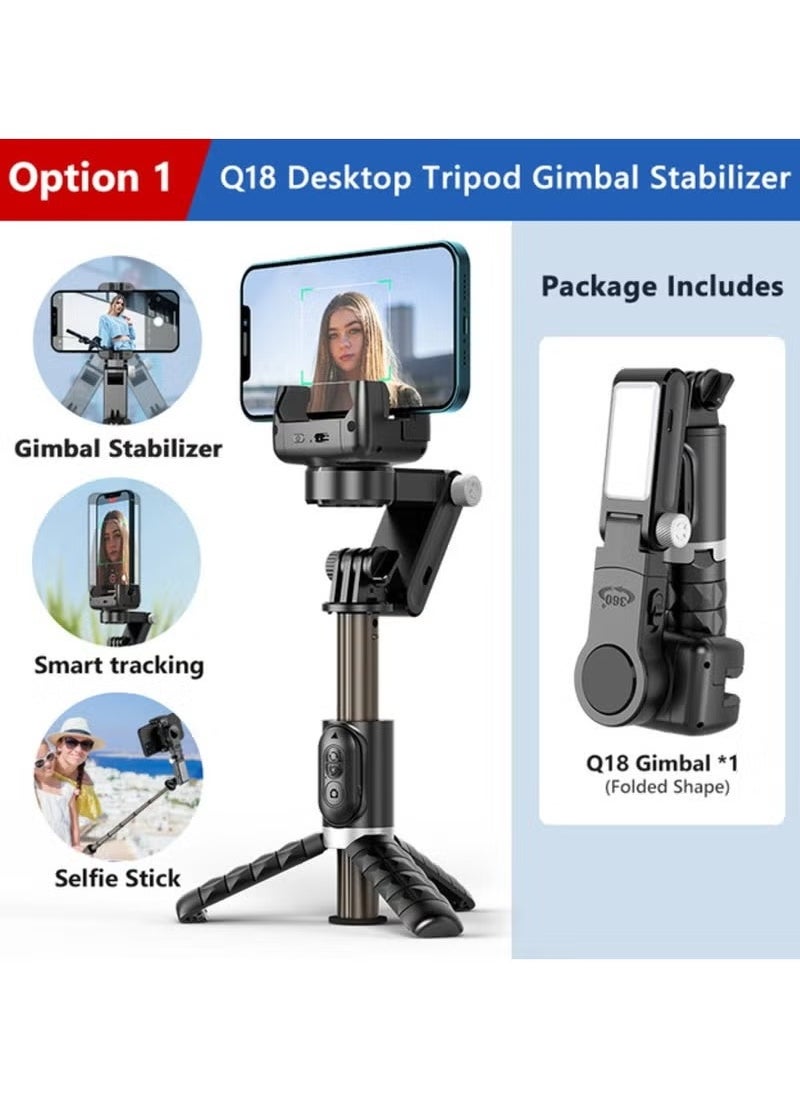 JAJEEK Q18 Desktop Gimbal Stabilizer with Fill Light – 360° Rotation, Adjustable Height, Selfie Stick Tripod for iPhone & Smartphones – Ideal for Vlogging, Live Streaming & Content Creation  - Image 2