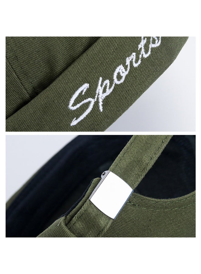 Unisex Olive Green Brimless Skull Cap, Casual Rolled Edge Sailor Hat with Sports Embroidery, One Size - Image 2