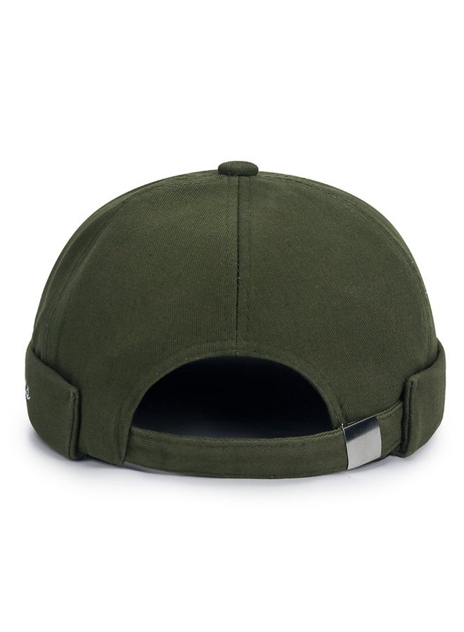 Unisex Olive Green Brimless Skull Cap, Casual Rolled Edge Sailor Hat with Sports Embroidery, One Size - Image 5