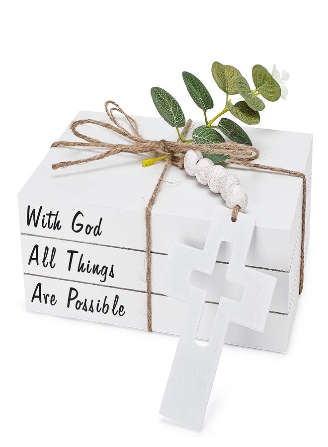 RUIRUICO Decorative Books for Home Decor, Fake Books for Decoration, Wooden Faux Books for Decoration, Farmhouse Book Decor (with God All Things are Possible) - Image 1