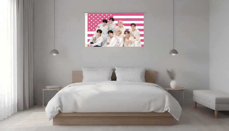 WENWELL Stray Kids Tapestry, Pink American Flag Design, 3x5 FT Polyester Wall Hanging with Brass Grommets for Bedroom Studio Decor - Image 5