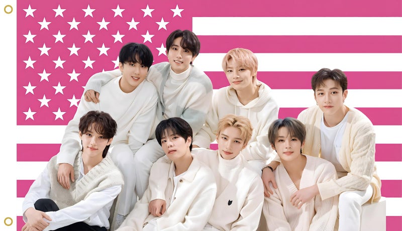 WENWELL Stray Kids Tapestry, Pink American Flag Design, 3x5 FT Polyester Wall Hanging with Brass Grommets for Bedroom Studio Decor - Image 1