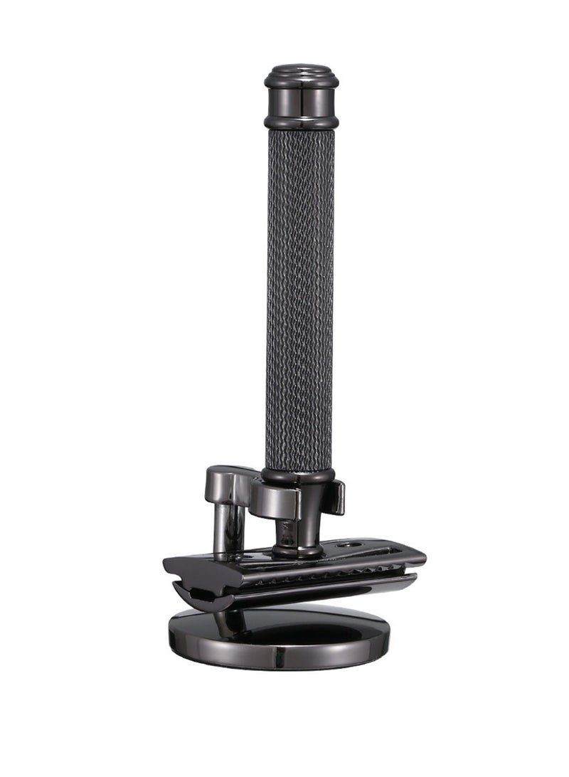 Men's Razor Double Blade Safety Razor with Zinc Alloy Handle, Anti-Slip Grip Design, Includes 10 Extra Blades -Black Base Set - Image 1