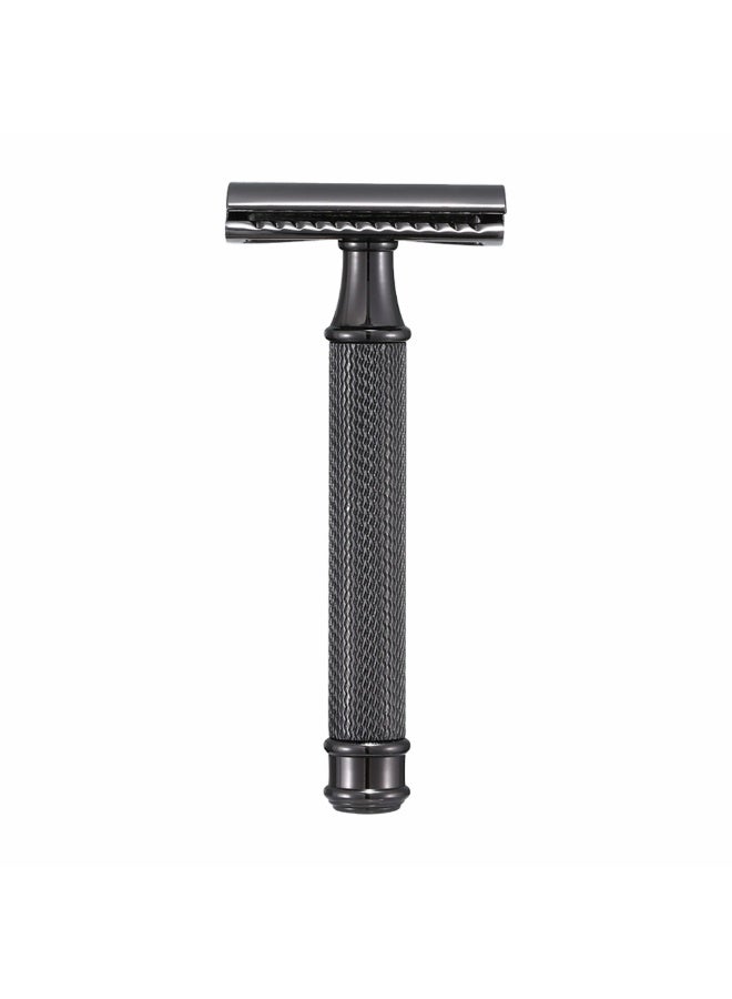 Men's Razor Double Blade Safety Razor with Zinc Alloy Handle, Anti-Slip Grip Design, Includes 10 Extra Blades -Black Base Set - Image 2