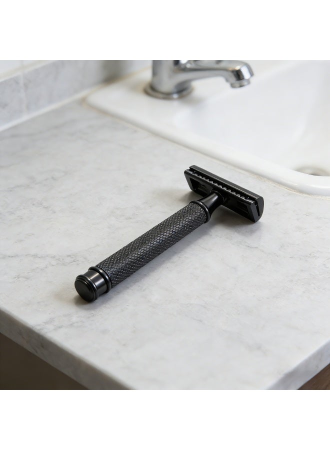 Men's Razor Double Blade Safety Razor with Zinc Alloy Handle, Anti-Slip Grip Design, Includes 10 Extra Blades -Black Base Set - Image 5