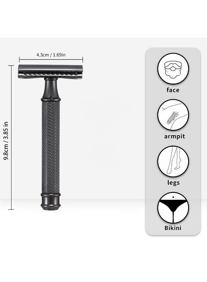 Men's Razor Double Blade Safety Razor with Zinc Alloy Handle, Anti-Slip Grip Design, Includes 10 Extra Blades -Black Base Set - Image 3