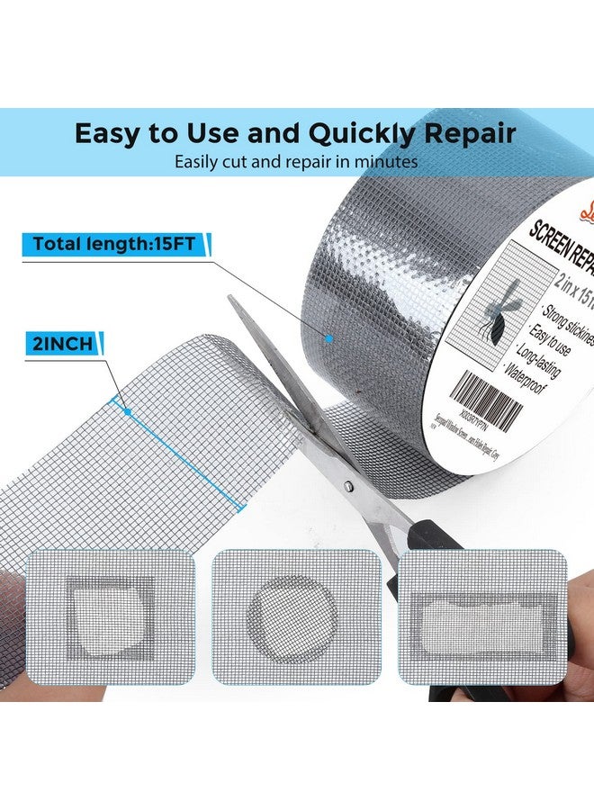 Secopad Grey Window Screen Repair Tape, 2IN X 15FT (180IN) Screen Repair Kit for Windows or Doors, Strong Adhesive Patch Kit Fiberglass Mesh Tape - Image 2