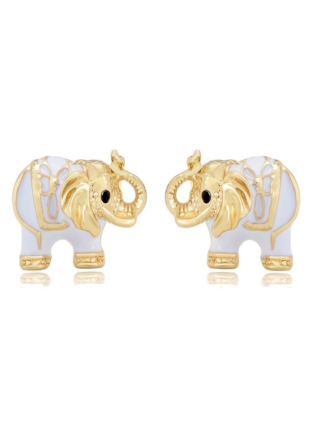MANZHEN White Enamel Lovely Elephant Animal Stud Earrings (gold) - Image 1
