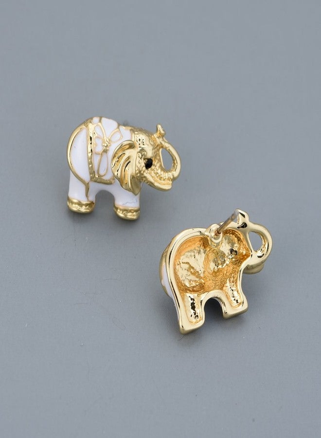 MANZHEN White Enamel Lovely Elephant Animal Stud Earrings (gold) - Image 4