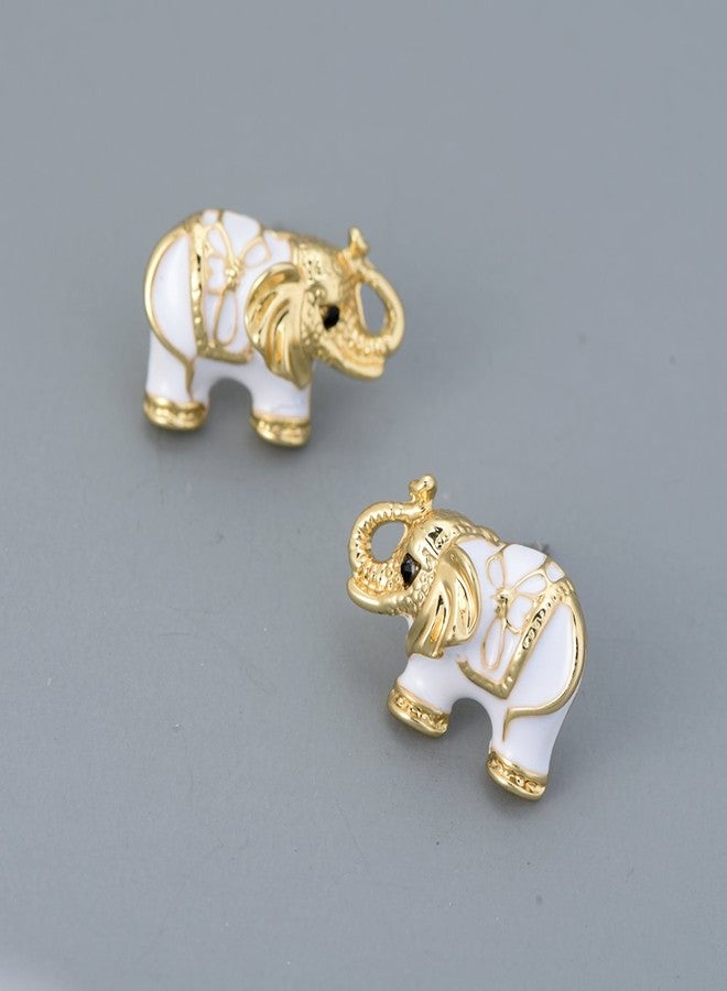 MANZHEN White Enamel Lovely Elephant Animal Stud Earrings (gold) - Image 3