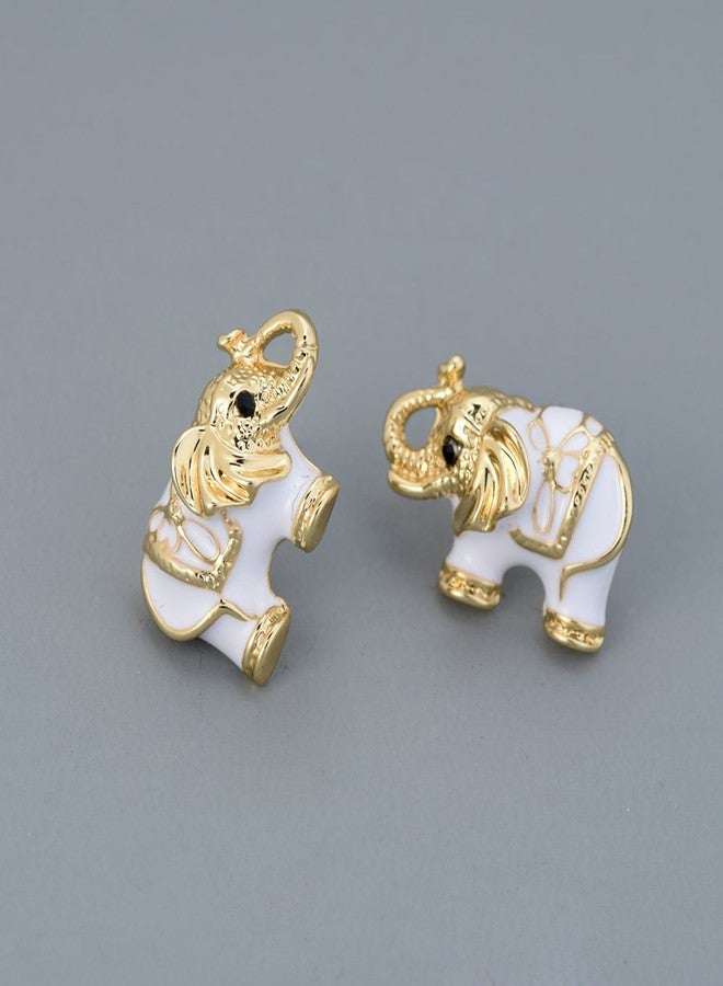 MANZHEN White Enamel Lovely Elephant Animal Stud Earrings (gold) - Image 2