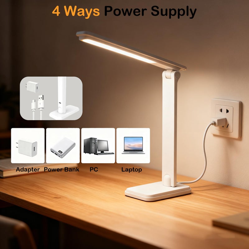 ANNAITE LED Desk Lamp Dimmable Table Lamp Reading Lamp with Changeable Clip & Base, 3 Brightness Dimmable Small Desk Lamp for Office Home, Desk Clip on Lamp for Bed Headboard, LED Desk Light Strip - Image 5