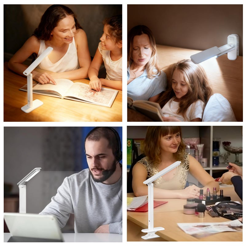 ANNAITE LED Desk Lamp Dimmable Table Lamp Reading Lamp with Changeable Clip & Base, 3 Brightness Dimmable Small Desk Lamp for Office Home, Desk Clip on Lamp for Bed Headboard, LED Desk Light Strip - Image 4