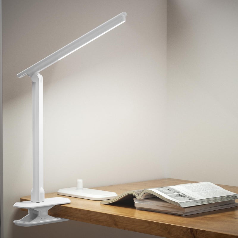 ANNAITE LED Desk Lamp Dimmable Table Lamp Reading Lamp with Changeable Clip & Base, 3 Brightness Dimmable Small Desk Lamp for Office Home, Desk Clip on Lamp for Bed Headboard, LED Desk Light Strip - Image 1