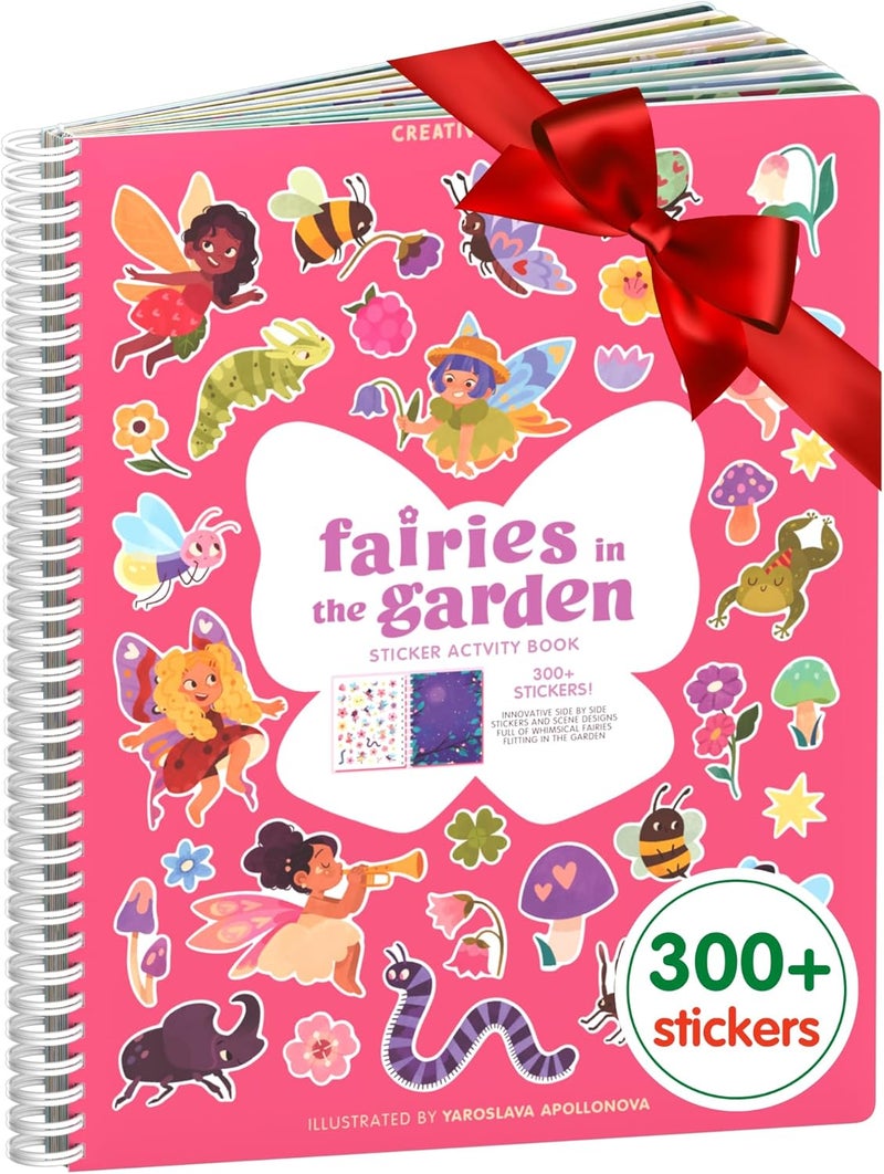 CUPKIN Fairies in The Garden by , Toddler Sticker Book for Kids, Fairies Toy, Toddler Road Trip Essentials, 300+ Girly Stickers + 8 Sticker Scenes and Coloring Pages, Stickers Ages 2+ - Image 1