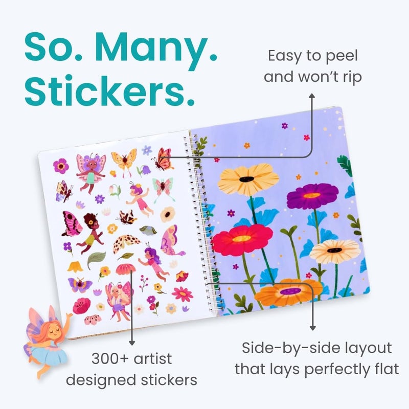 CUPKIN Fairies in The Garden by , Toddler Sticker Book for Kids, Fairies Toy, Toddler Road Trip Essentials, 300+ Girly Stickers + 8 Sticker Scenes and Coloring Pages, Stickers Ages 2+ - Image 2
