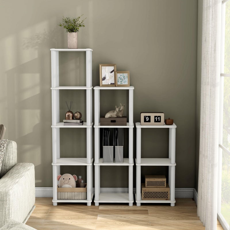 Homes: Inside + Out Apexa Modern 4-Tier Narrow Shelving Units, Collectibles Display Shelves, Easy Assembly Standing Shelf, Home Storage Organizer for Living Room, Bedroom, Office, White - Image 3