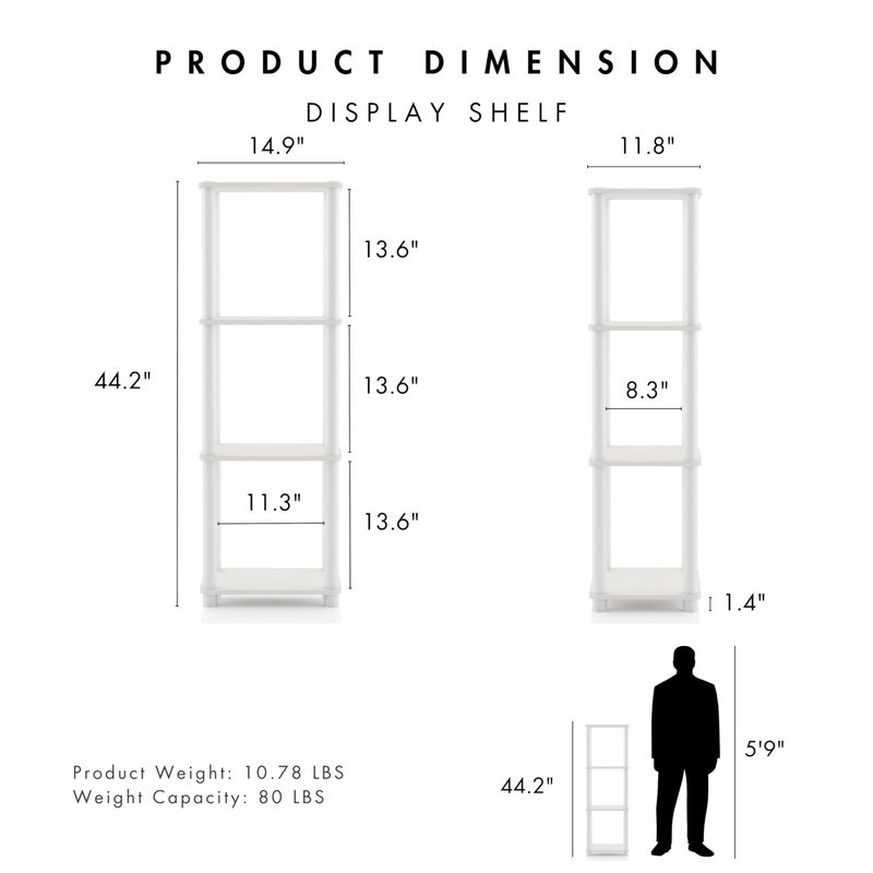 Homes: Inside + Out Apexa Modern 4-Tier Narrow Shelving Units, Collectibles Display Shelves, Easy Assembly Standing Shelf, Home Storage Organizer for Living Room, Bedroom, Office, White - Image 2