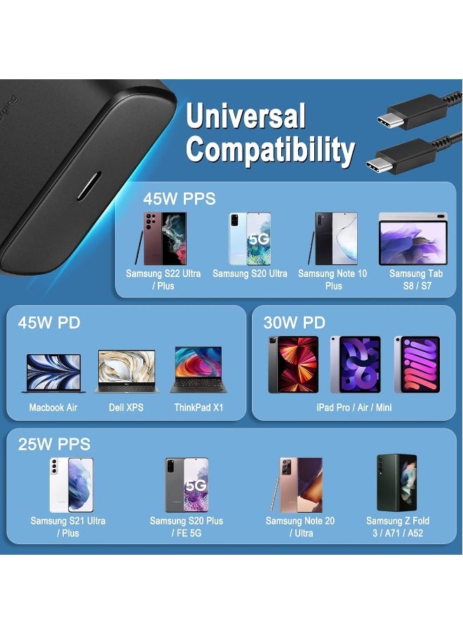 Topleo - Fast Charger for Samsung Galaxy Charger Head with Charging Cable 45 watts, S23 Ultra S23 Plus S23 S23 S22 Ultra S22 S21 Ultra S21 S21 A54 A53 A52 A32-45W with Type-C 5A fast Cable - Image 1