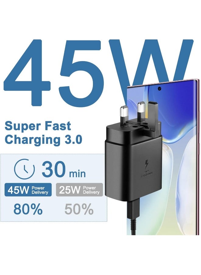 Topleo - Fast Charger for Samsung Galaxy Charger Head with Charging Cable 45 watts, S23 Ultra S23 Plus S23 S23 S22 Ultra S22 S21 Ultra S21 S21 A54 A53 A52 A32-45W with Type-C 5A fast Cable - Image 1