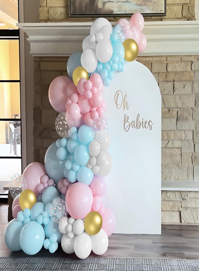 Janinus 12 Inch Pink and Blue Balloon - 50 Pcs Gender Reveal Balloons Light Pink Blue White and Gold Confetti Balloons with 33ft Ribbon & Glue Dots for Baby Shower Gender Reveal Decorations or Party Supplies - Image 5