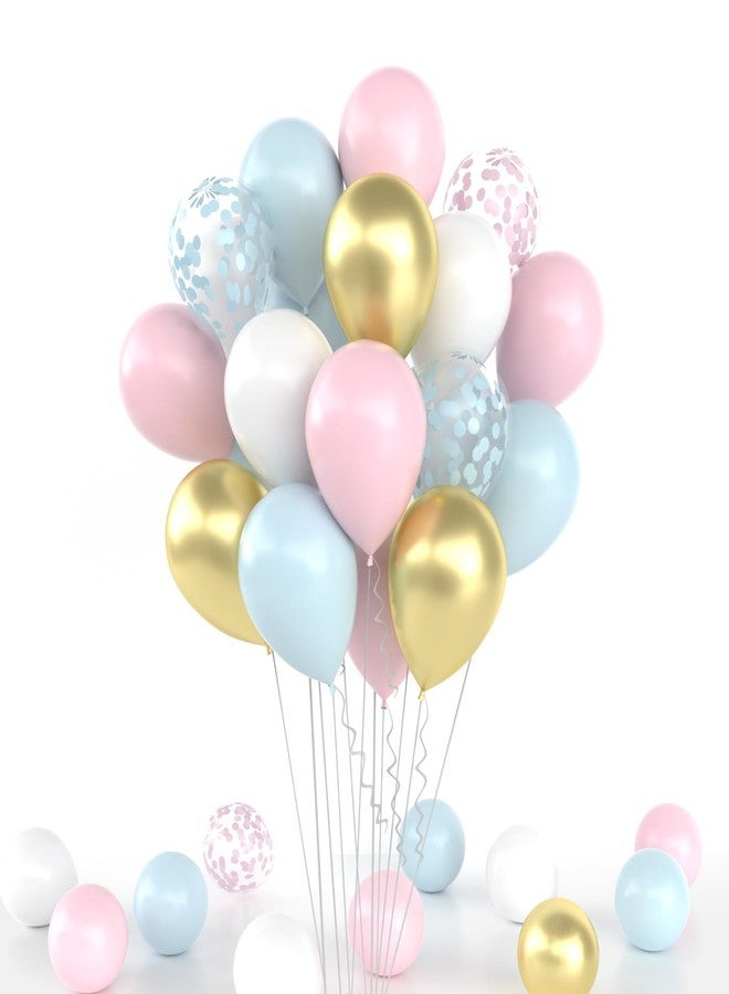 Janinus 12 Inch Pink and Blue Balloon - 50 Pcs Gender Reveal Balloons Light Pink Blue White and Gold Confetti Balloons with 33ft Ribbon & Glue Dots for Baby Shower Gender Reveal Decorations or Party Supplies - Image 1