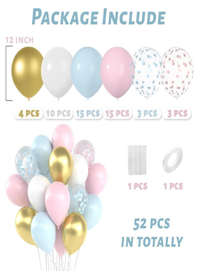 Janinus 12 Inch Pink and Blue Balloon - 50 Pcs Gender Reveal Balloons Light Pink Blue White and Gold Confetti Balloons with 33ft Ribbon & Glue Dots for Baby Shower Gender Reveal Decorations or Party Supplies - Image 2