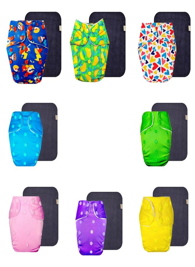 حفاضات قماشية فاخرة من دمبلدو مع حشوة سوداء (عبوة من 8 قطع) | مضادة للحساسية | قابلة لإعادة الاستخدام والغسل | سريعة الجفاف | مناسبة للارتداء طوال اليوم | من 3 أشهر إلى 3 سنوات | للجنسين - Image 1