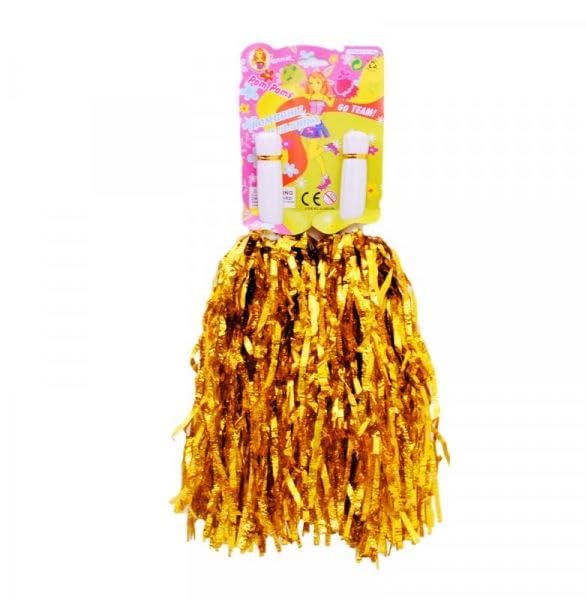 AK ANOLIHK® Metallic Cheerleader Pompoms Sports Dance Cheer Party Accessories Pom Poms Hand Flowers with Plastic Handle for Kids Adults Rooters,Cheering Squard,Cheering Team, Pack of 2 (POM-Gold-New) - Image 2