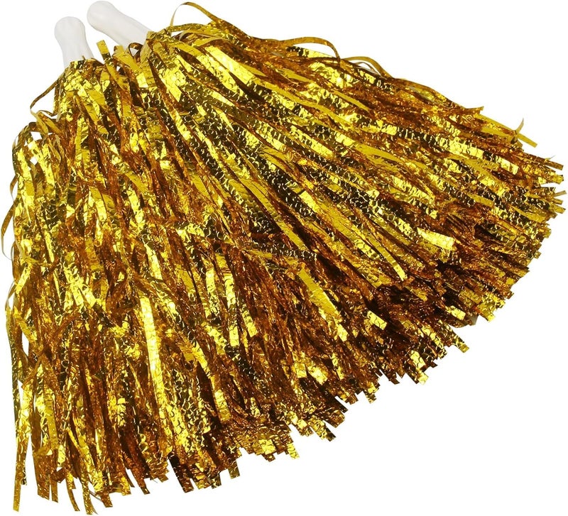 AK ANOLIHK® Metallic Cheerleader Pompoms Sports Dance Cheer Party Accessories Pom Poms Hand Flowers with Plastic Handle for Kids Adults Rooters,Cheering Squard,Cheering Team, Pack of 2 (POM-Gold-New) - Image 1