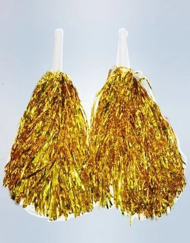 AK ANOLIHK® Metallic Cheerleader Pompoms Sports Dance Cheer Party Accessories Pom Poms Hand Flowers with Plastic Handle for Kids Adults Rooters,Cheering Squard,Cheering Team, Pack of 2 (POM-Gold-New) - Image 3
