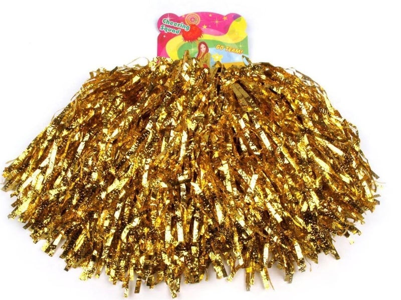 AK ANOLIHK® Metallic Cheerleader Pompoms Sports Dance Cheer Party Accessories Pom Poms Hand Flowers with Plastic Handle for Kids Adults Rooters,Cheering Squard,Cheering Team, Pack of 2 (POM-Gold-New) - Image 4