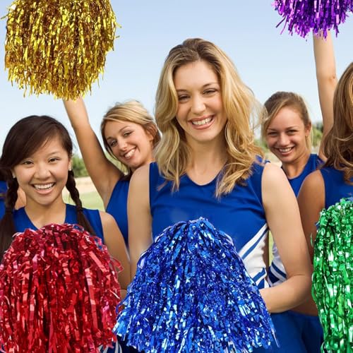 AK ANOLIHK® Metallic Cheerleader Pompoms Sports Dance Cheer Party Accessories Pom Poms Hand Flowers with Plastic Handle for Kids Adults Rooters,Cheering Squard,Cheering Team, Pack of 2 (POM-Gold-New) - Image 5