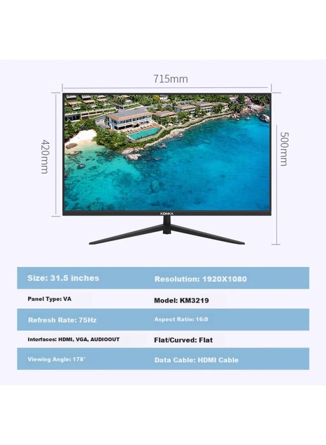 Konka 31.5-inch Full Hd Hdmi Ultra-thin Bezel Monitor With Hdr Calibration Wall Mountable For Home Office Gaming Computer Screen Km3219 - Image 1