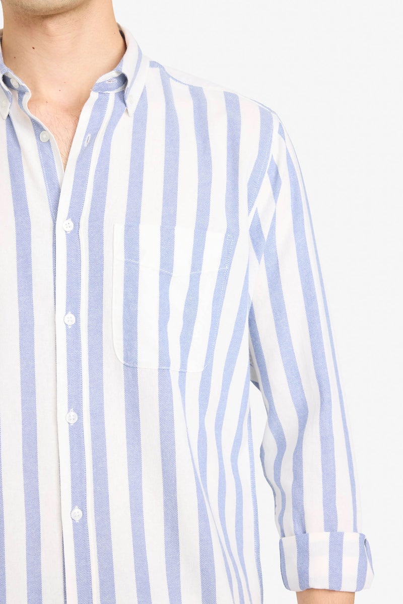 DeFacto Blue Man Striped 100% Cotton Casual - Image 4