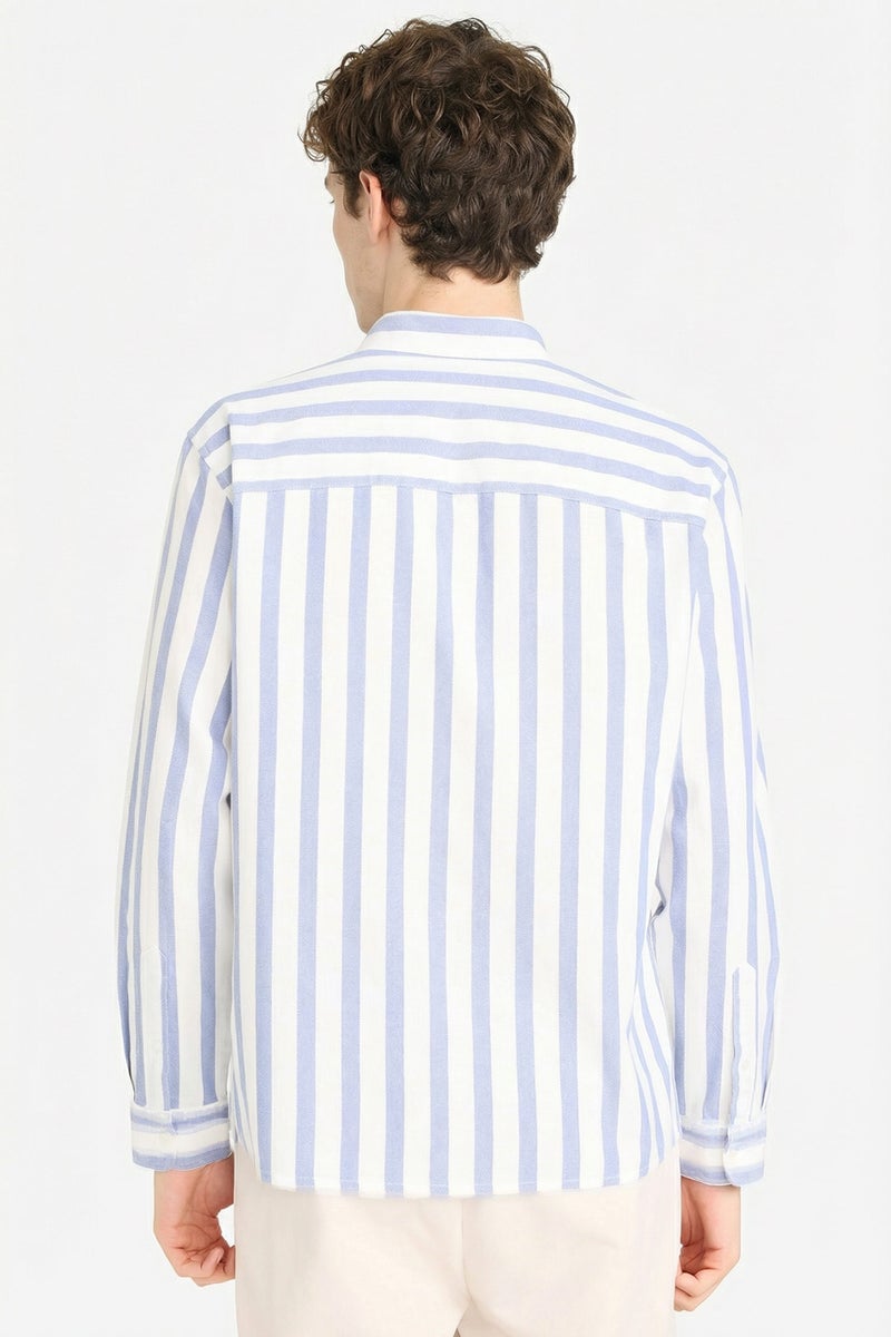 DeFacto Blue Man Striped 100% Cotton Casual - Image 5