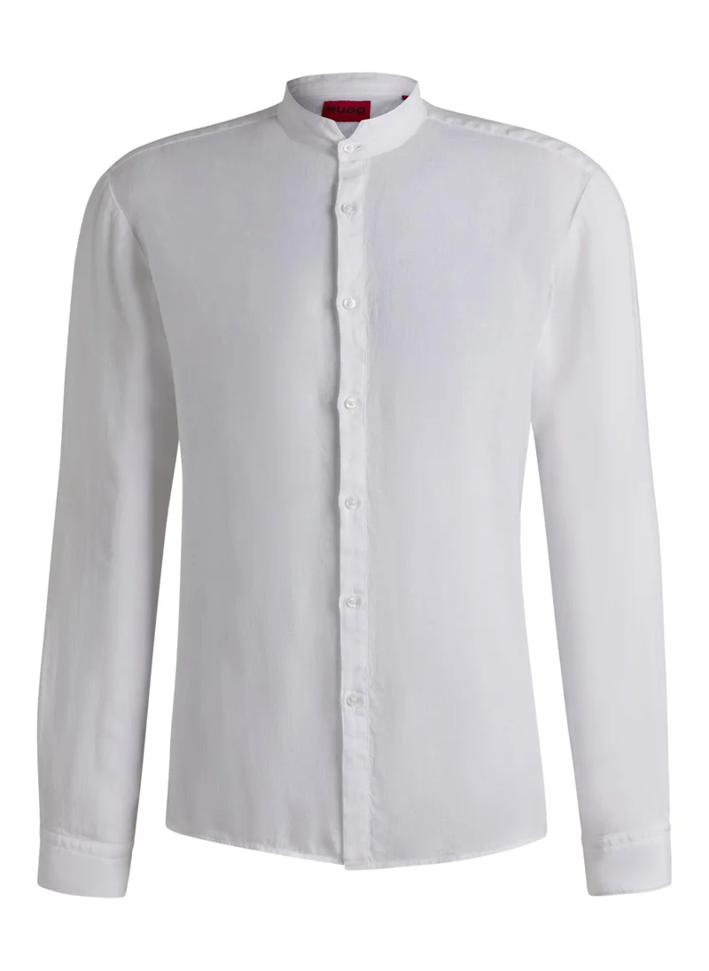 HUGO Slim-fit linen shirt with stand collar
