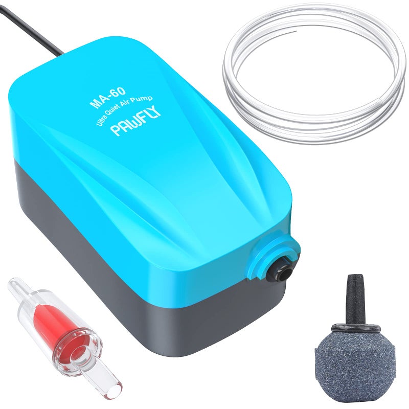 Pawfly Aquarium 15-40 GPH Compact Air Pump Quiet Oxygen Aerator Pump with Air Stone/Nano Bio Sponge Filter Airline Tubing and Check Valve Accessories for 3-20 Gallon Buckets and Fish Tanks - Image 1