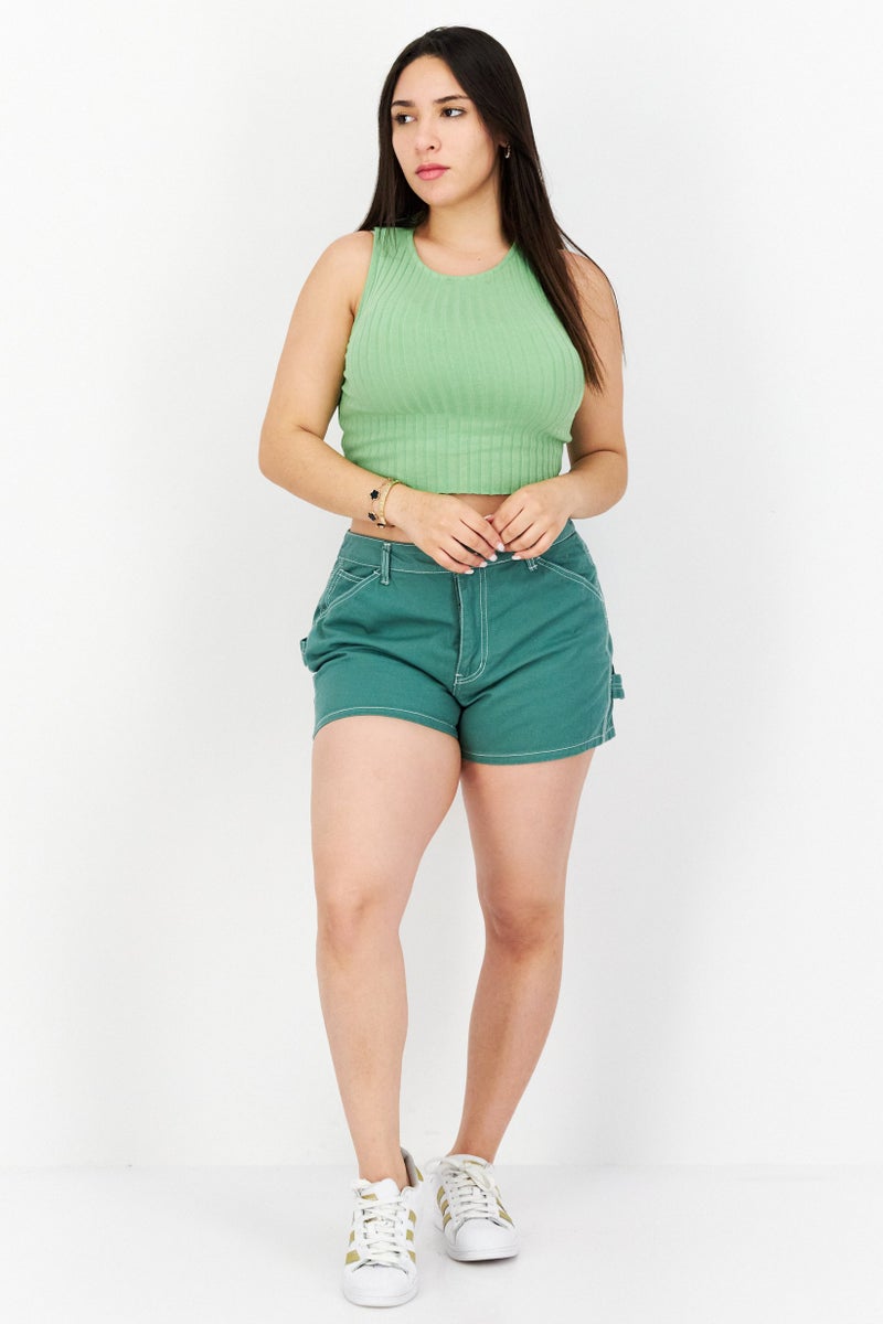 Dickies Women Solid Denim Shorts, Green - Image 3