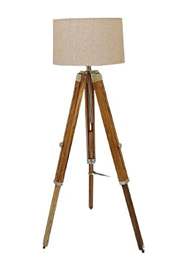 COMBO Wooden Jute Fabric Antique Designed with Khadi Shade Decorative Crafter Standing Tripod Floor Lamp (Brown) - Image 1