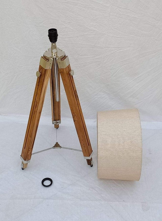 COMBO Wooden Jute Fabric Antique Designed with Khadi Shade Decorative Crafter Standing Tripod Floor Lamp (Brown) - Image 2