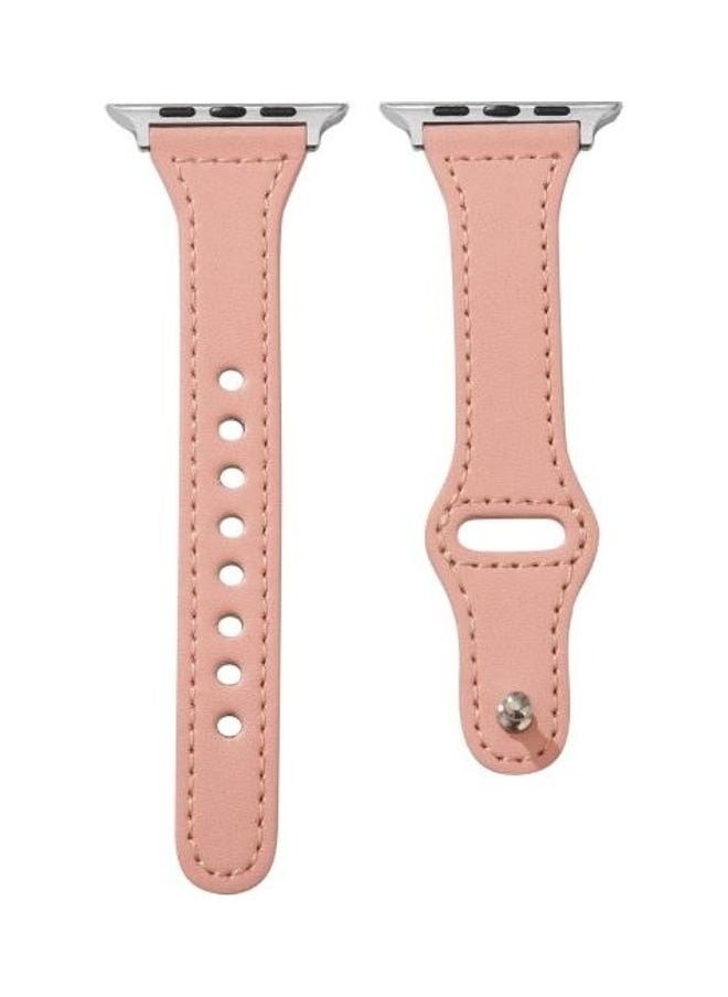 NIBEMINENT - Universal T-Shaped Thin Reverse Buckle Leather Strap For Apple Watch Series 1/2/3/4/5/6/7/SE 38-40-41mm Pink - Image 1