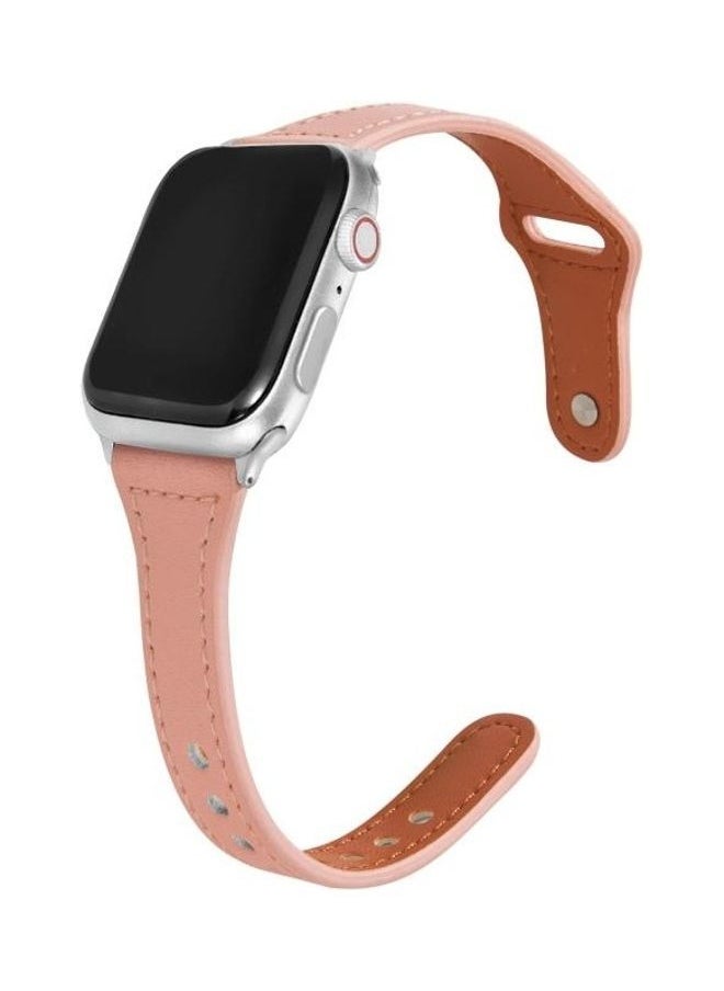 NIBEMINENT - Universal T-Shaped Thin Reverse Buckle Leather Strap For Apple Watch Series 1/2/3/4/5/6/7/SE 38-40-41mm Pink - Image 1