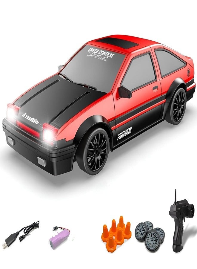Daji Rc Drift Remote Control Car 1:24 Scale, High-Speed, 4Wd, Lights, Rechargeable Racing Car, Drifting Tires, 2.4Ghz, for Kids (RC Drift Car - Red) - Image 1
