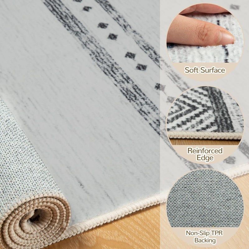 BESTSWEETIE 5x7 Area Rugs for Living Room Washable Moroccan Farmhouse Neutral Geometric Low Pile Non-Slip Soft Print Pattern Rug for Bedroom Kitchen Dining Room Entryway Grey/Black/Navy - Image 2
