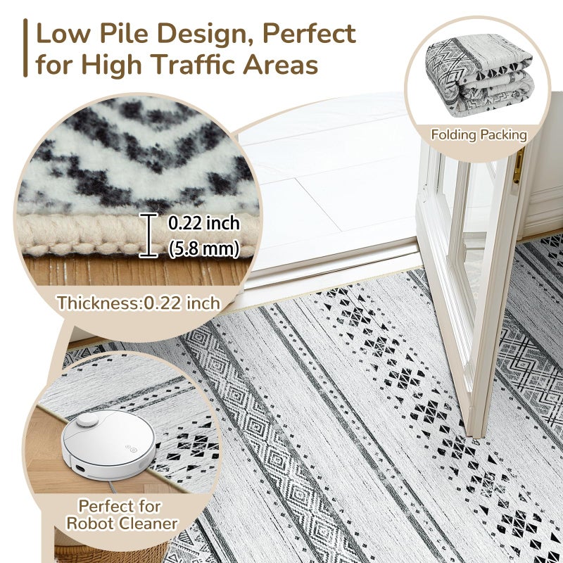 BESTSWEETIE 5x7 Area Rugs for Living Room Washable Moroccan Farmhouse Neutral Geometric Low Pile Non-Slip Soft Print Pattern Rug for Bedroom Kitchen Dining Room Entryway Grey/Black/Navy - Image 3
